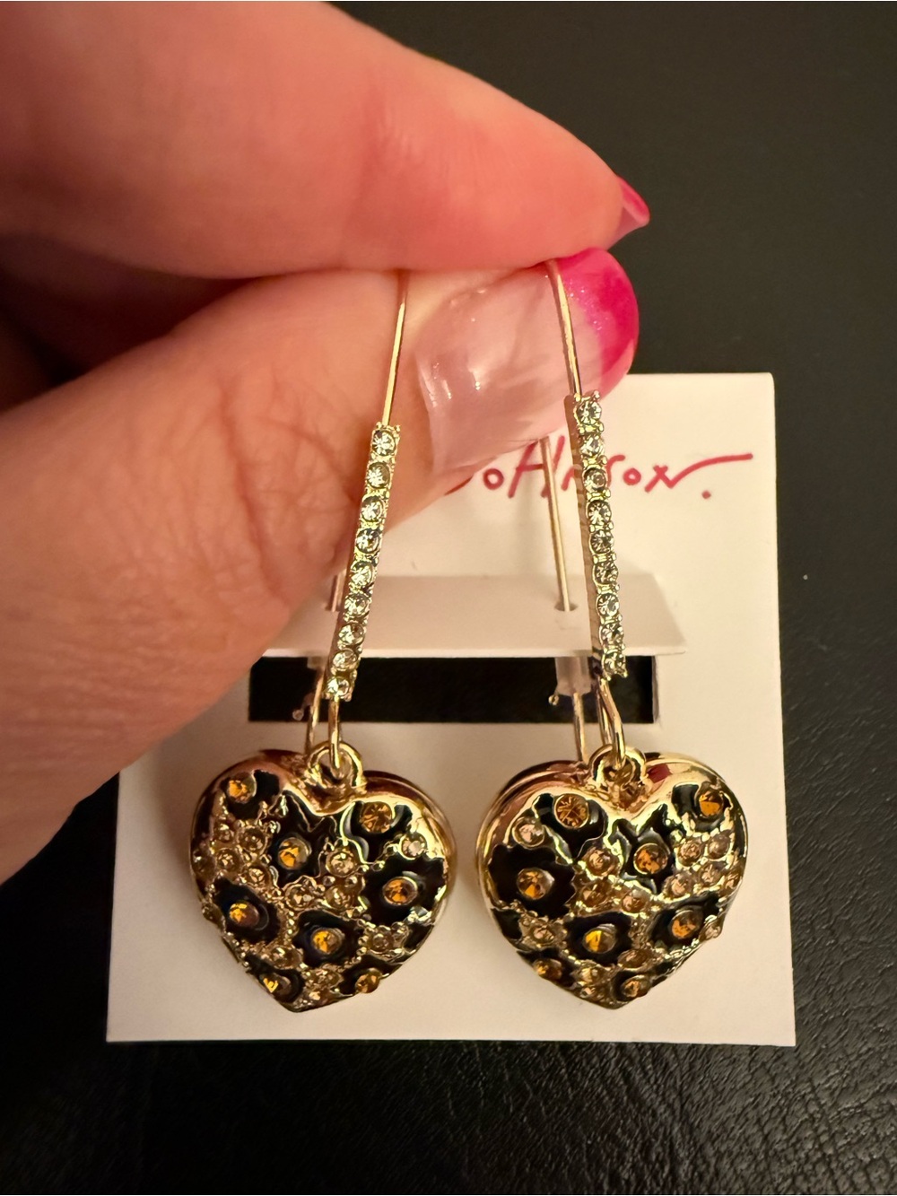 Betsey Johnson Animal Print Heart Earrings